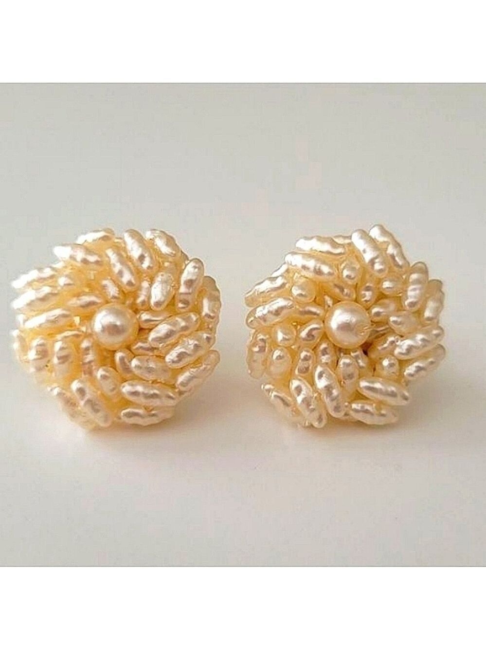Earrings Vintage Pearl Cluster Flower Floral Earrings #0130
